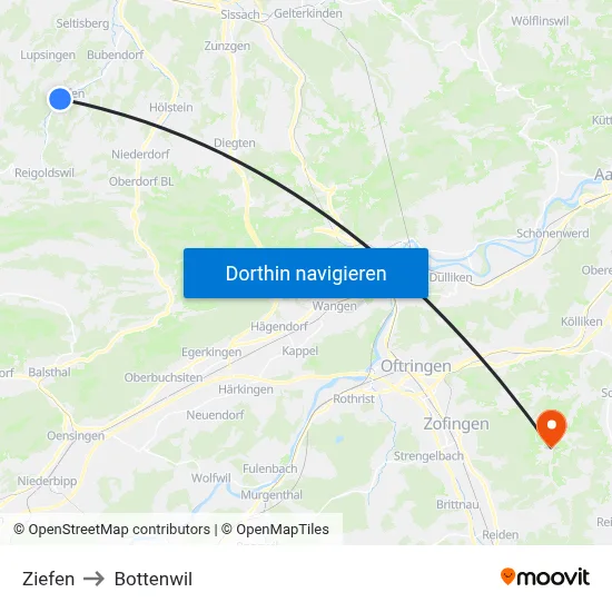 Ziefen to Bottenwil map