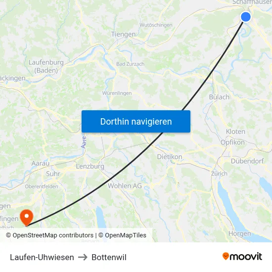 Laufen-Uhwiesen to Bottenwil map