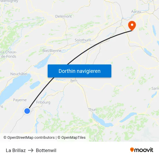 La Brillaz to Bottenwil map