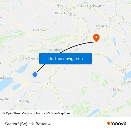 Seedorf (Be) to Bottenwil map