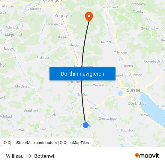 Willisau to Bottenwil map