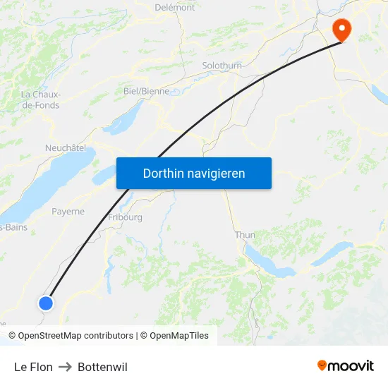Le Flon to Bottenwil map