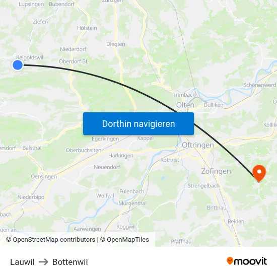 Lauwil to Bottenwil map
