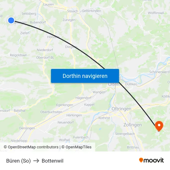 Büren (So) to Bottenwil map