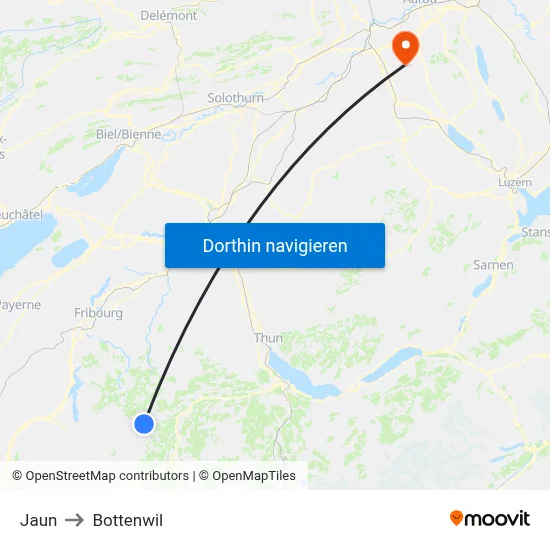 Jaun to Bottenwil map