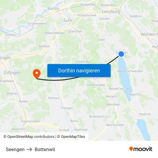 Seengen to Bottenwil map