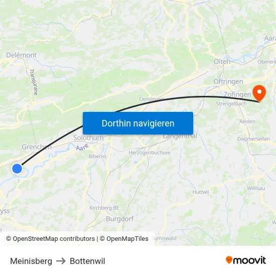 Meinisberg to Bottenwil map