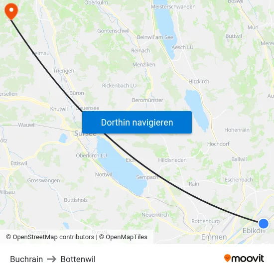Buchrain to Bottenwil map
