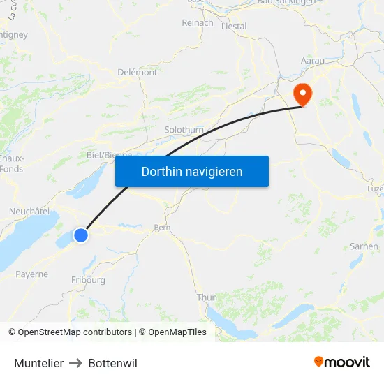 Muntelier to Bottenwil map