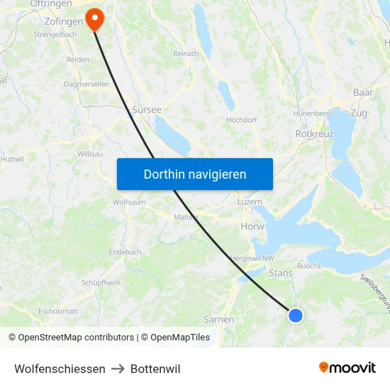 Wolfenschiessen to Bottenwil map