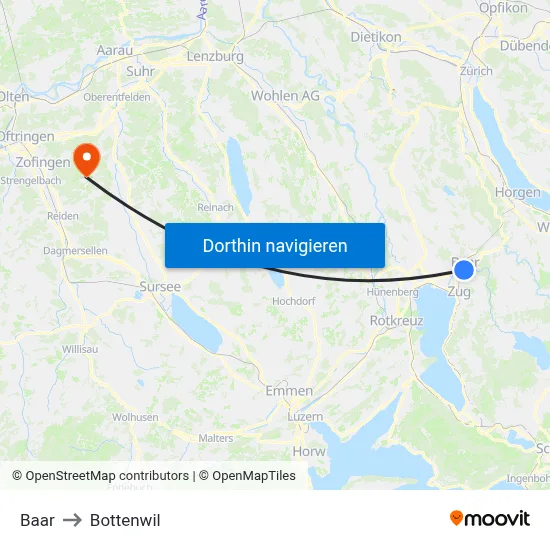 Baar to Bottenwil map