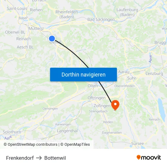 Frenkendorf to Bottenwil map