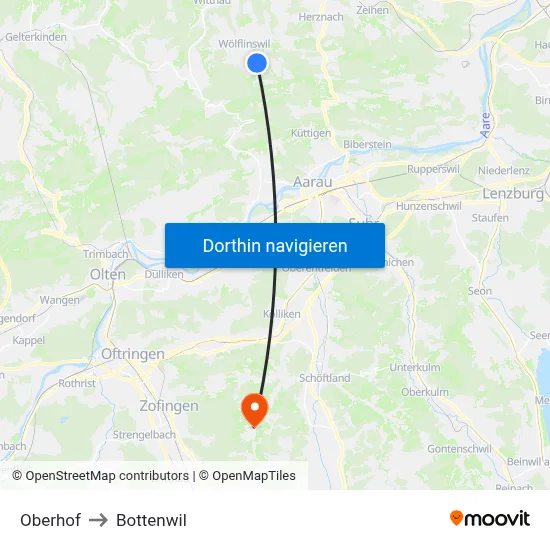 Oberhof to Bottenwil map