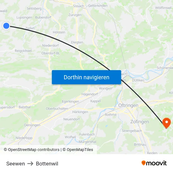 Seewen to Bottenwil map