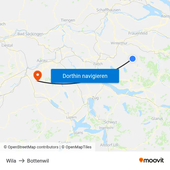 Wila to Bottenwil map