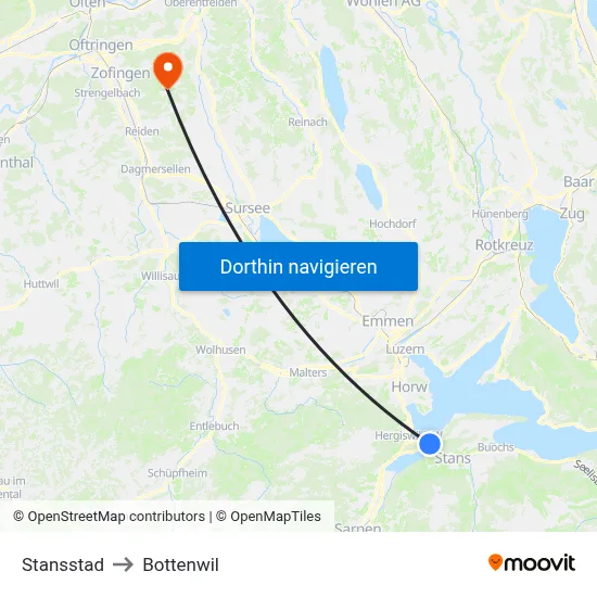 Stansstad to Bottenwil map