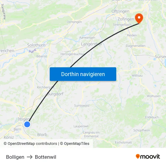 Bolligen to Bottenwil map