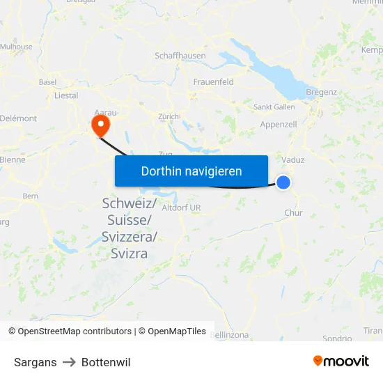Sargans to Bottenwil map