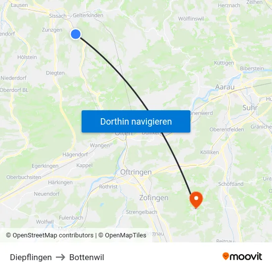 Diepflingen to Bottenwil map