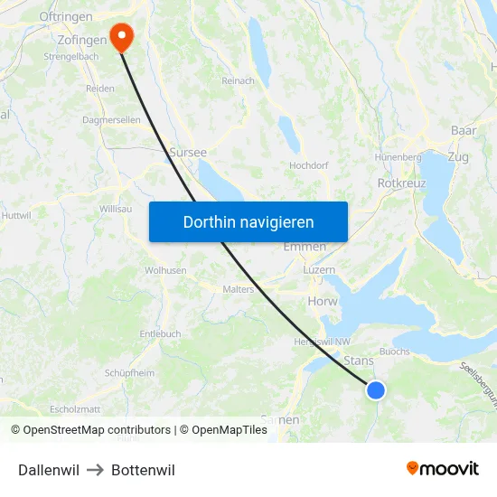 Dallenwil to Bottenwil map