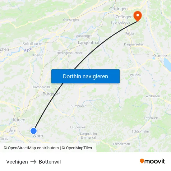 Vechigen to Bottenwil map