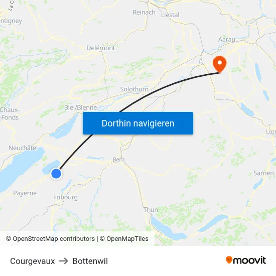 Courgevaux to Bottenwil map