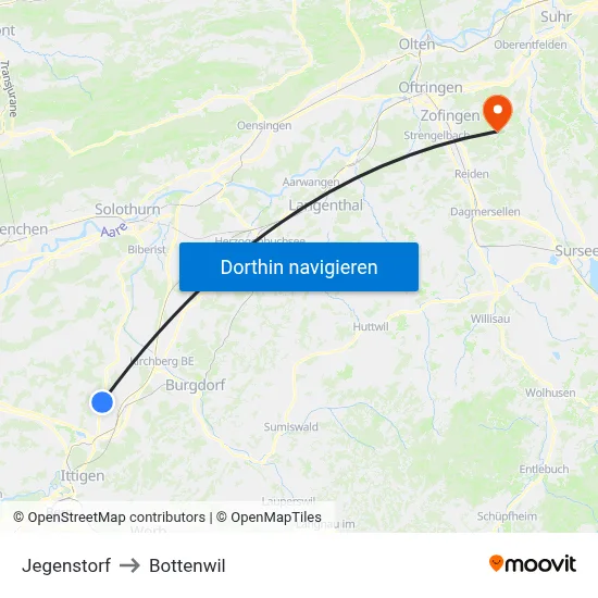 Jegenstorf to Bottenwil map