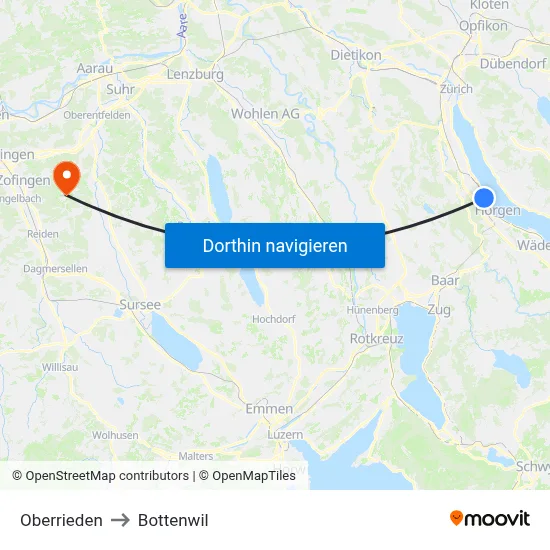 Oberrieden to Bottenwil map