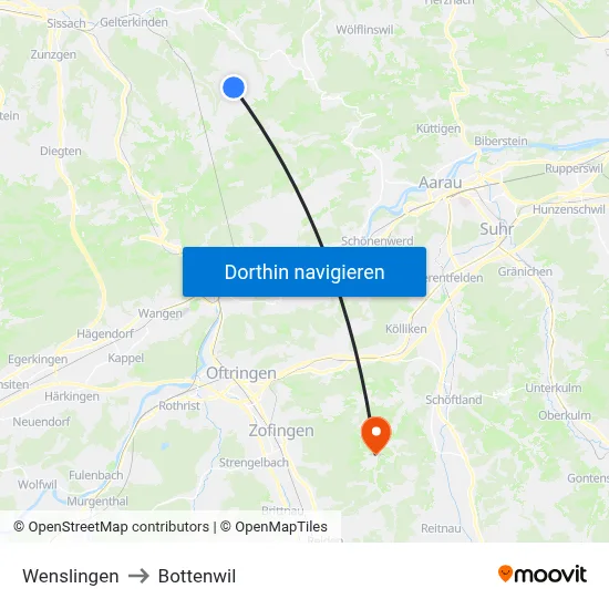 Wenslingen to Bottenwil map