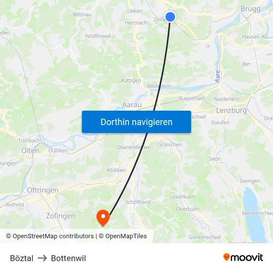 Böztal to Bottenwil map