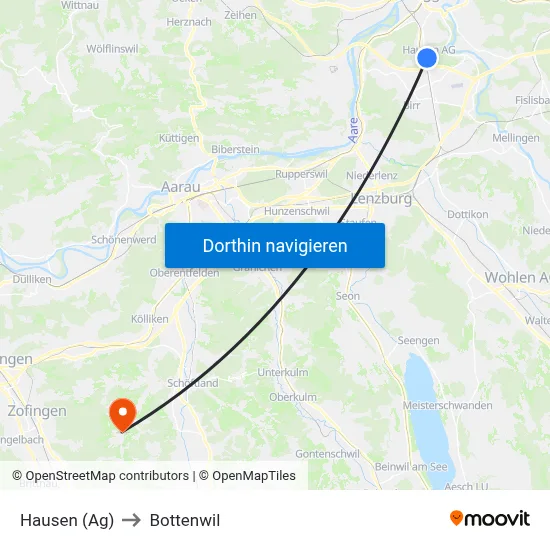 Hausen (Ag) to Bottenwil map