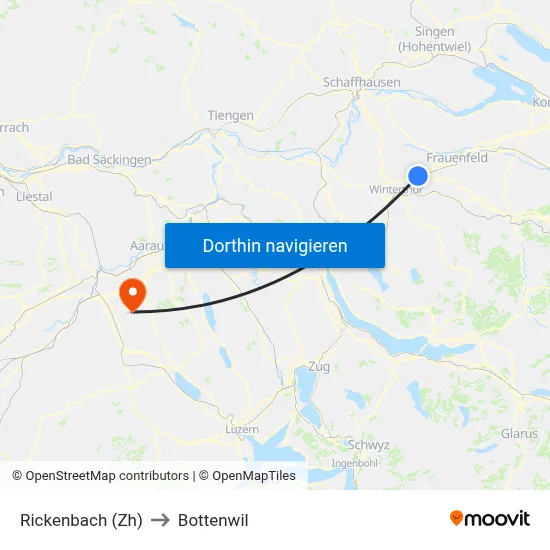 Rickenbach (Zh) to Bottenwil map