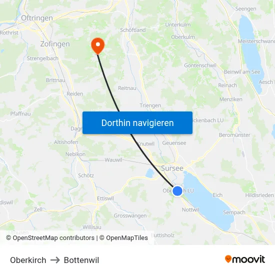 Oberkirch to Bottenwil map