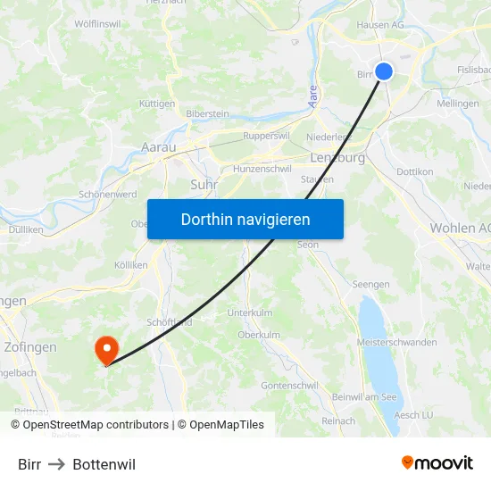 Birr to Bottenwil map
