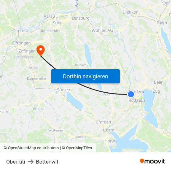 Oberrüti to Bottenwil map
