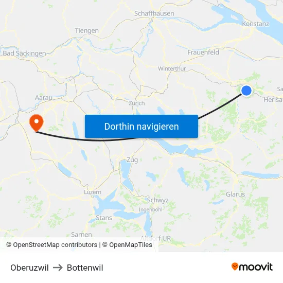Oberuzwil to Bottenwil map