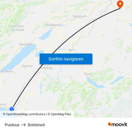 Puidoux to Bottenwil map