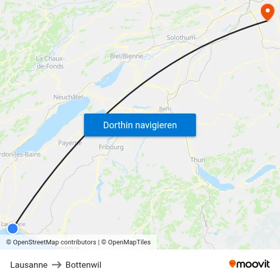 Lausanne to Bottenwil map