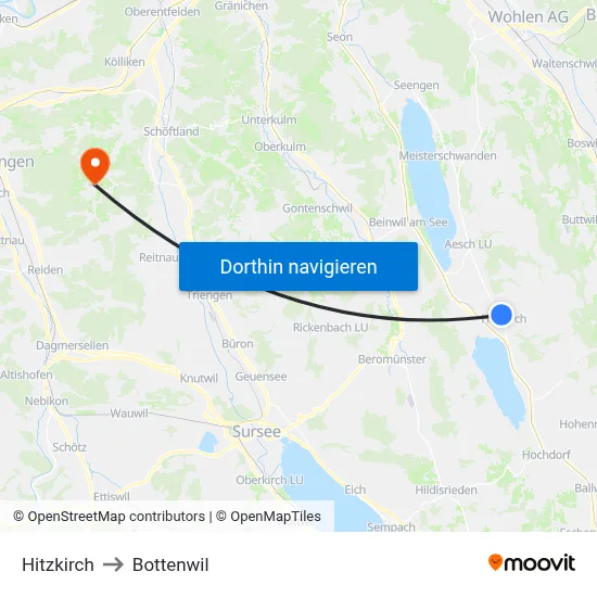 Hitzkirch to Bottenwil map