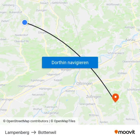 Lampenberg to Bottenwil map