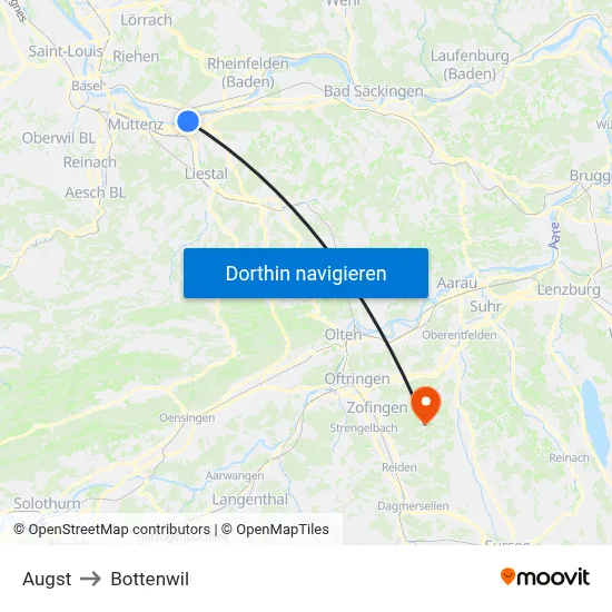 Augst to Bottenwil map