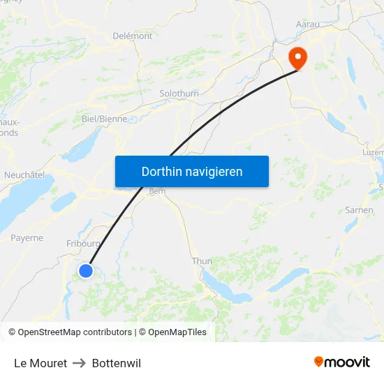 Le Mouret to Bottenwil map