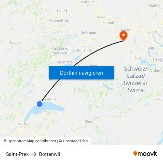 Saint-Prex to Bottenwil map