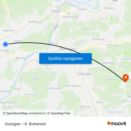 Gunzgen to Bottenwil map