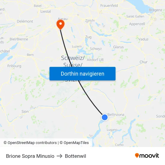 Brione Sopra Minusio to Bottenwil map