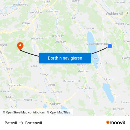 Bettwil to Bottenwil map
