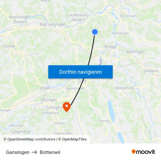 Gansingen to Bottenwil map
