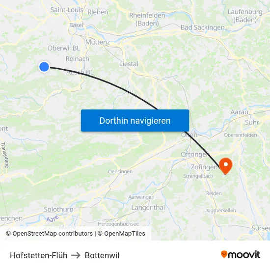 Hofstetten-Flüh to Bottenwil map