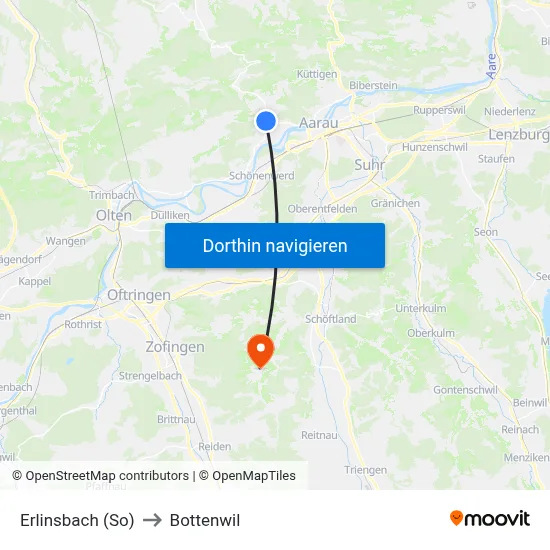 Erlinsbach (So) to Bottenwil map