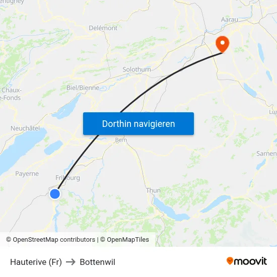 Hauterive (Fr) to Bottenwil map